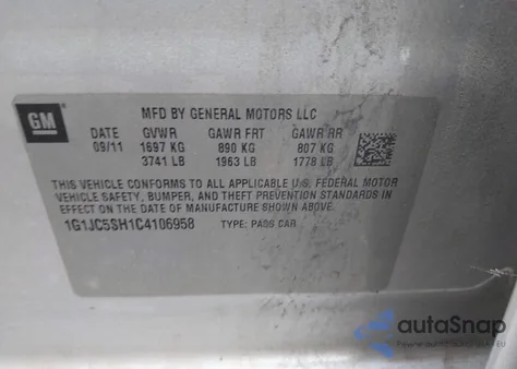 2012 Chevrolet Sonic 2Lt from USA, damaged, VIN 1G1JC5SH1C4106958